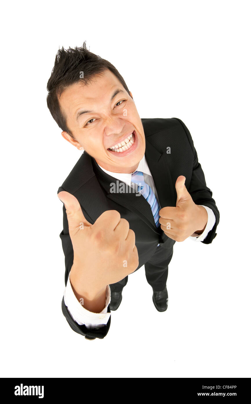 happy asian businessman with thumbs up Stock Photo