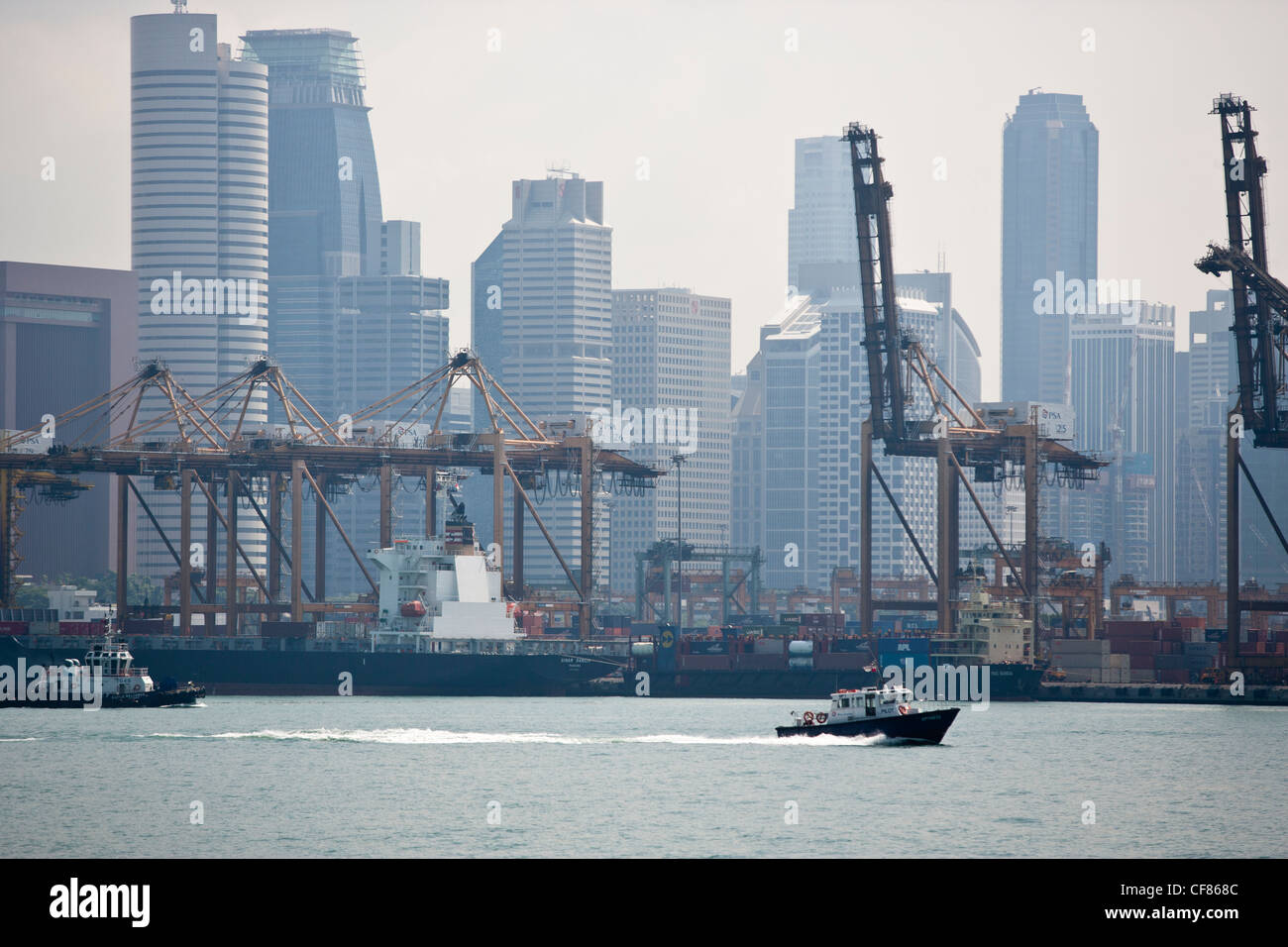 A view of the Brani terminal at the port of SIngapore with the central