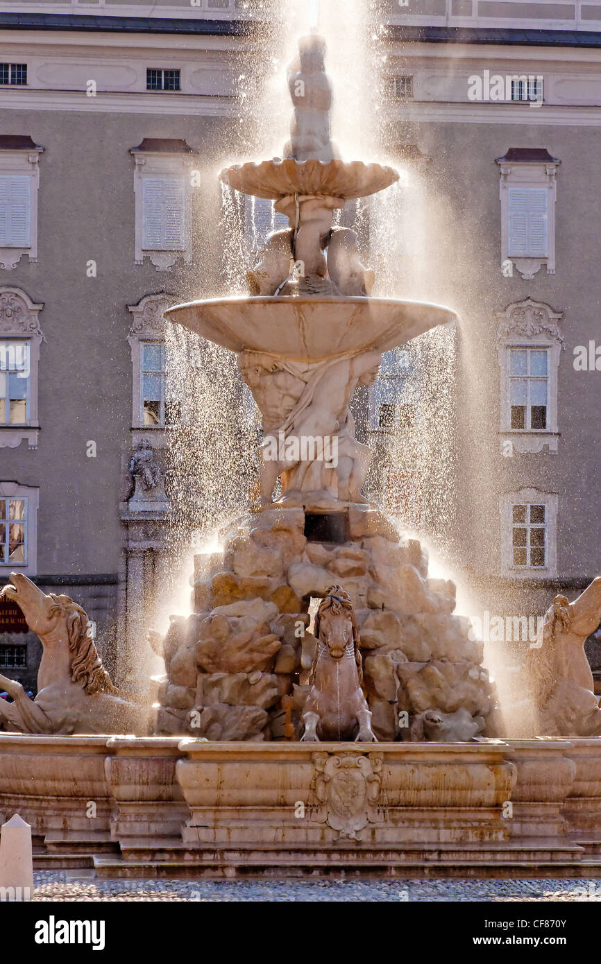 austria, salzburg, fountain at the residence square Stock Photo