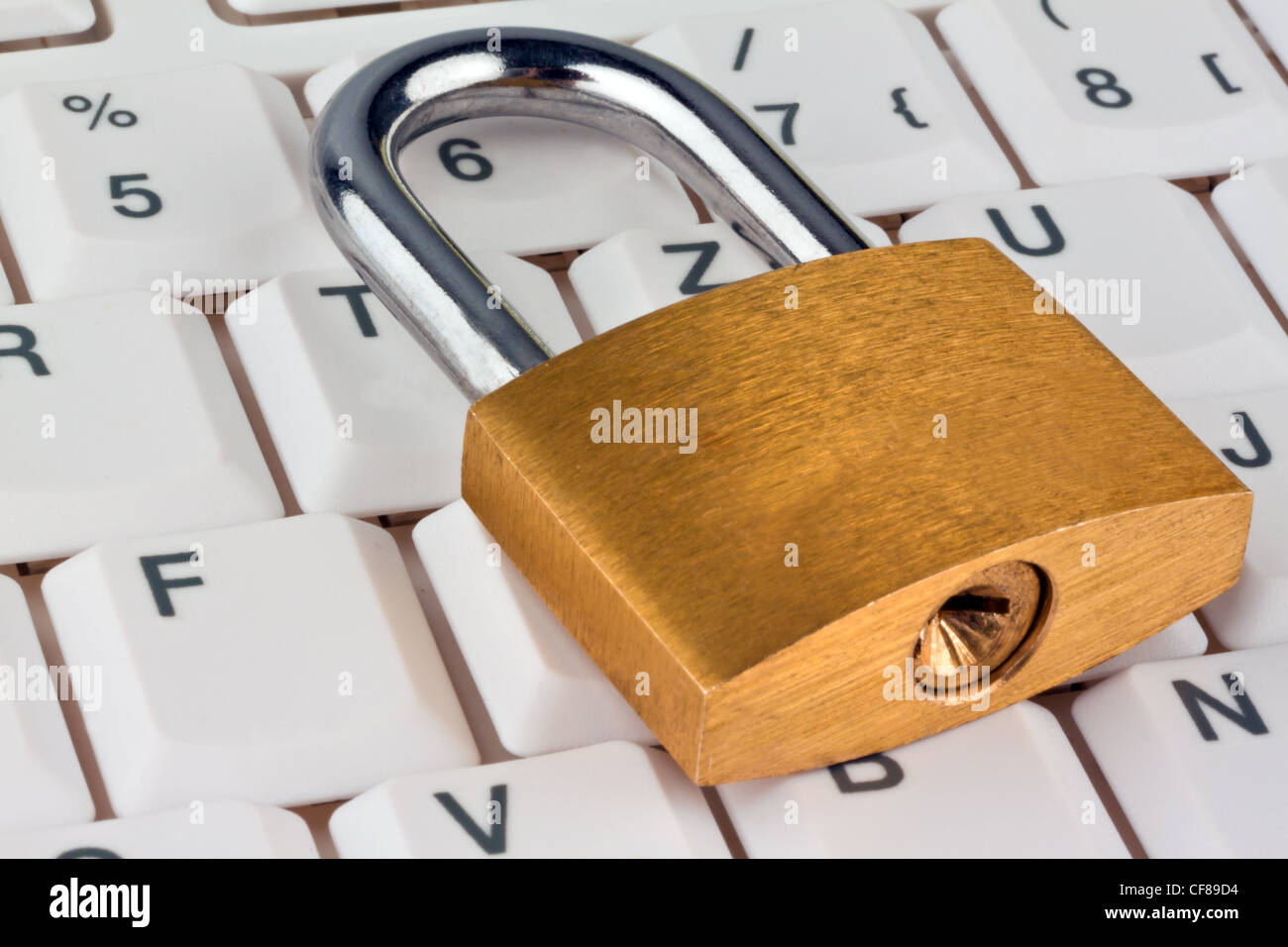 a padlock on a computer keyboard. data security and protection. Stock Photo