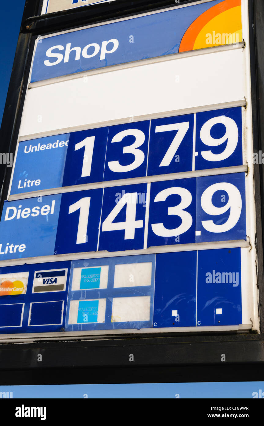 Petrol and Diesel on sale for 137.9 and 143.9 pence per litre Stock Photo