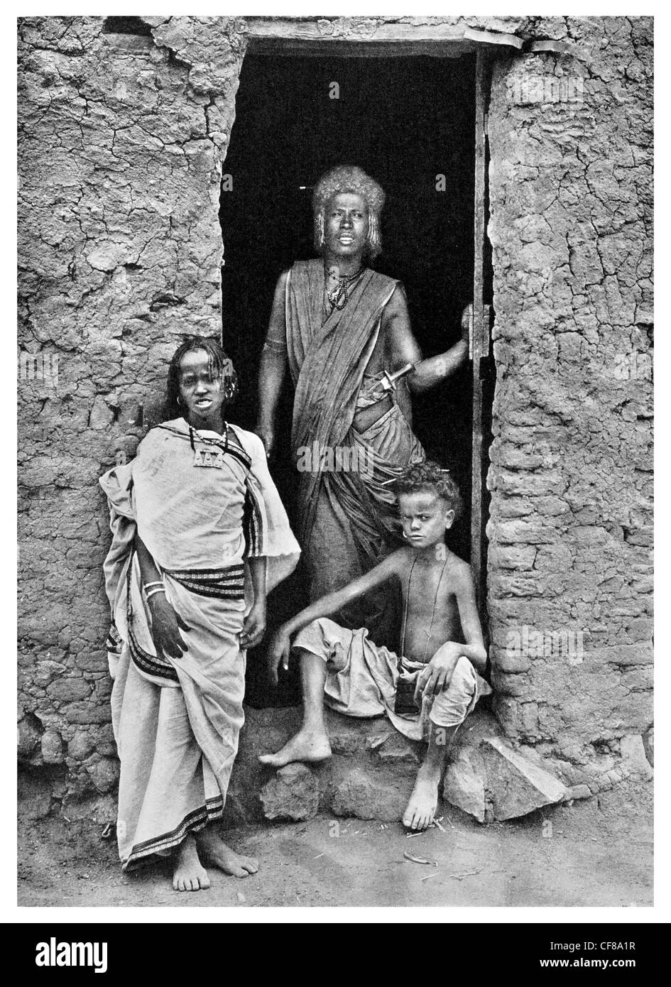 1926 Nubian Trio Bisharin tribe Nubia Stock Photo