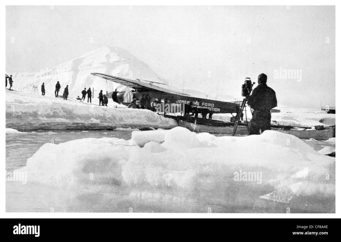 1926 Landing the Byrd Trimotor Plane at Spitsbergen Fokker Stock Photo