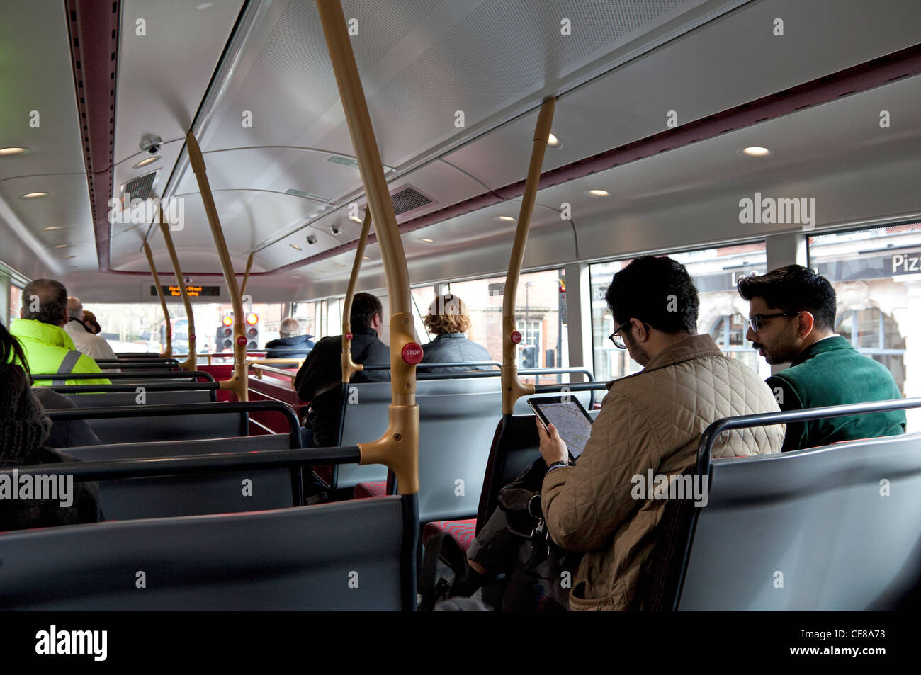 New Routemaster bus, London - upper deck Stock Photo