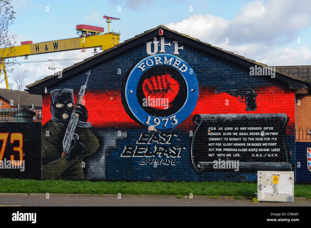 Loyalist Murals at 'Freedom Corner', Newtownards Road, Belfast Stock Photo