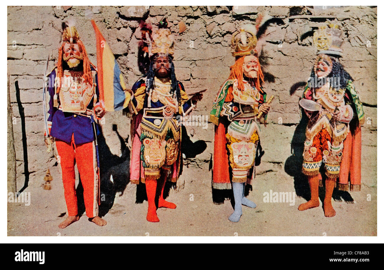 1926 Costumes of Dancing Conquistadores Guatemalan  Indians Stock Photo