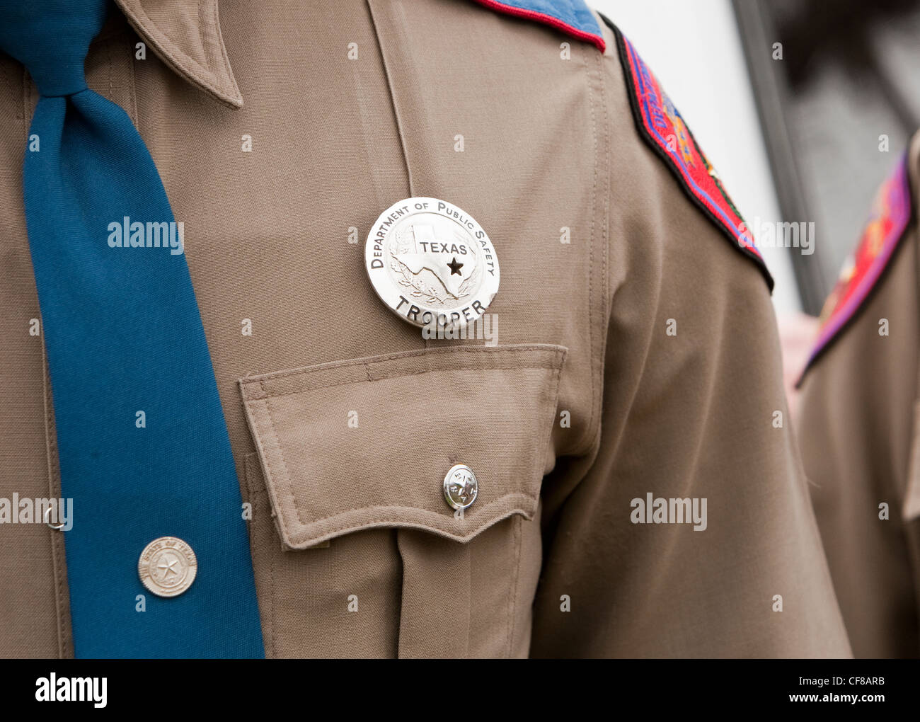 Close-up of badge for the Texas Department of Public Safety Texas highway Patrol on agent trooper uniform Stock Photo