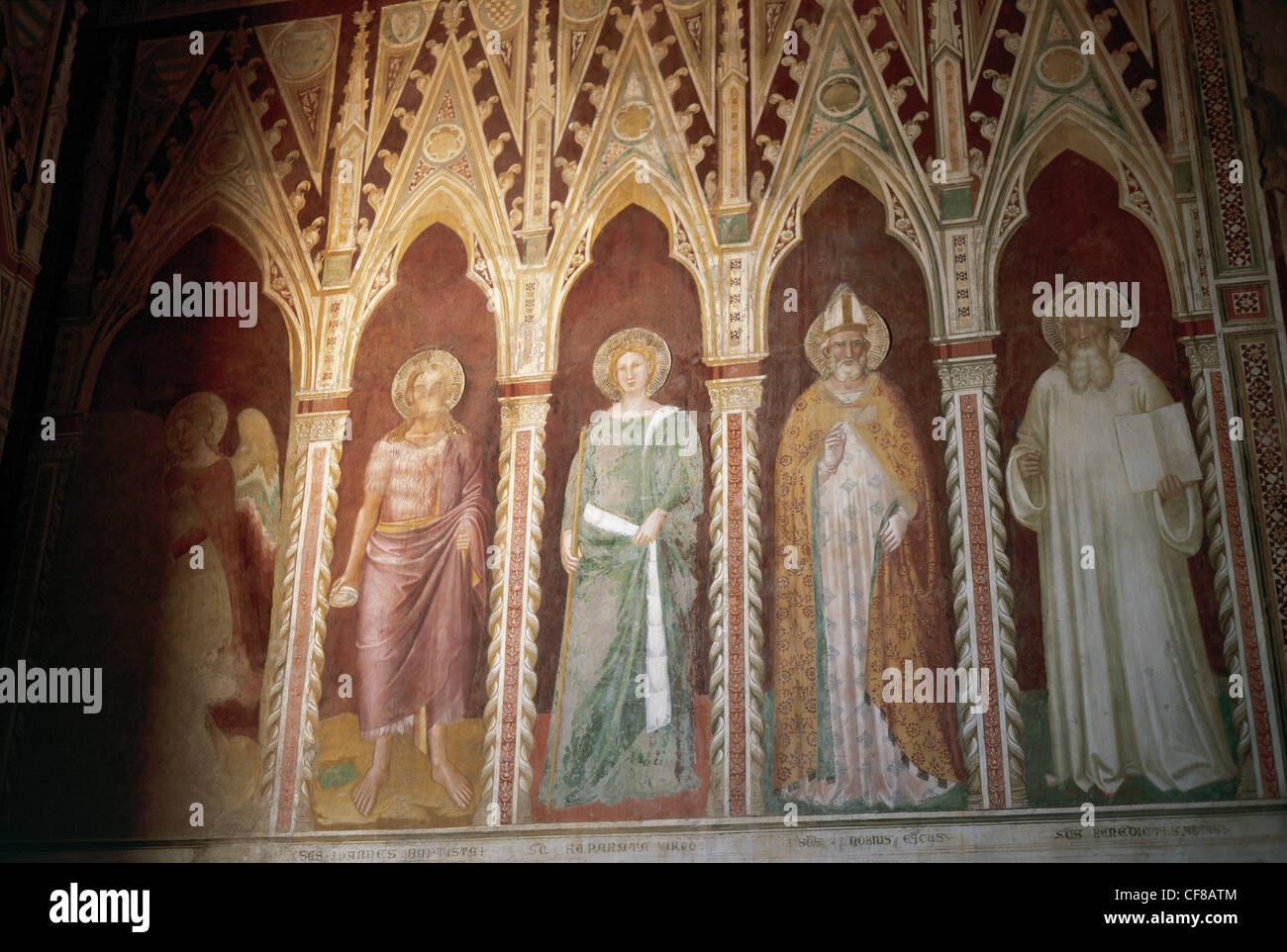 Italy. Florence. Basilica of Saint Miniato al Monte. Interior. Medieval frescoes. Detail. Stock Photo