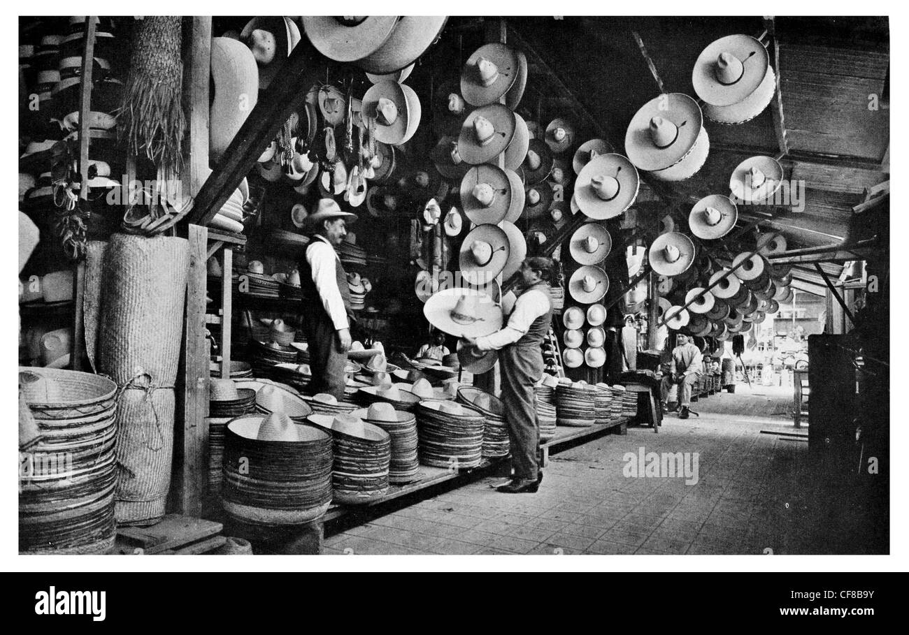 1927 Hat market stall Mercado Del Volador Mexico City Stock Photo
