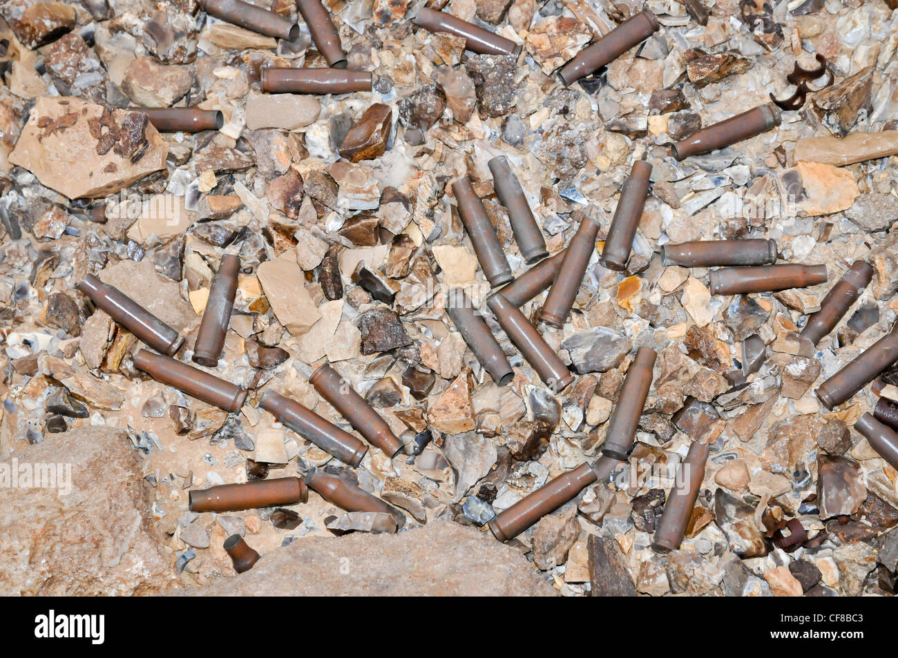 Israel, Aravaa pile of spent cartridges on the ground Stock Photo