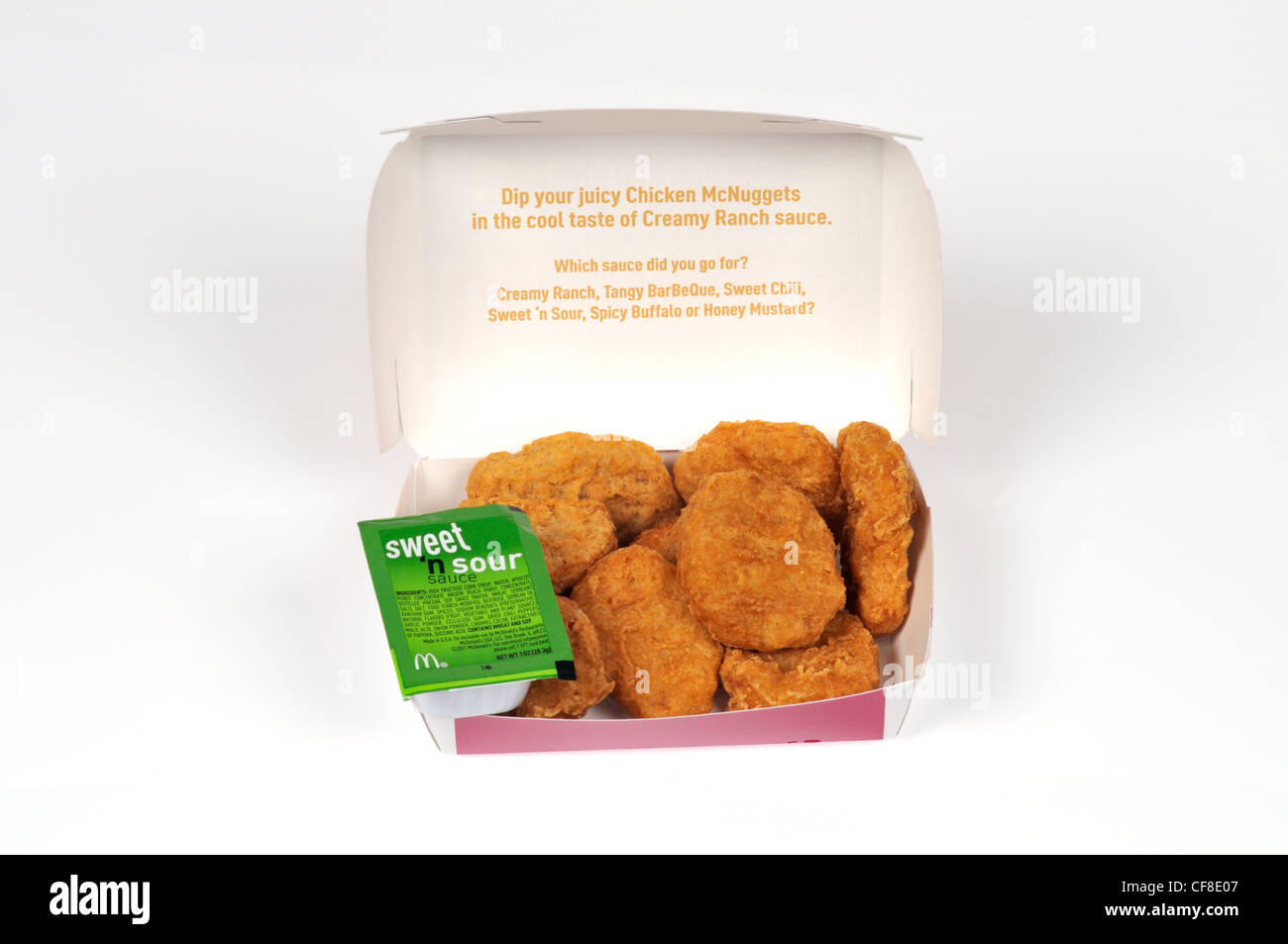 McDonald's chicken mcnuggets in box packaging and sweet and sour