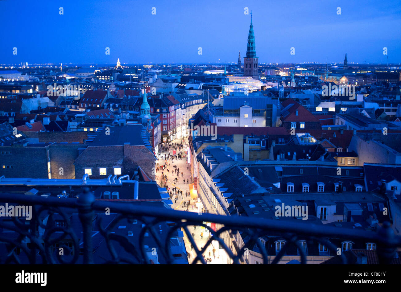 View from the Round Tower 'Rundetornet' over Copenhagen city centre at night. Denmark Stock Photo