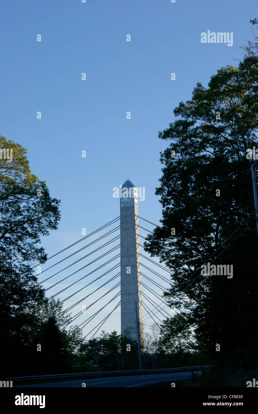 Penobscot Narrows Bridge Observatory spanning the Penobscot River in Maine. Tallest Bridge Observatory in the world. Stock Photo