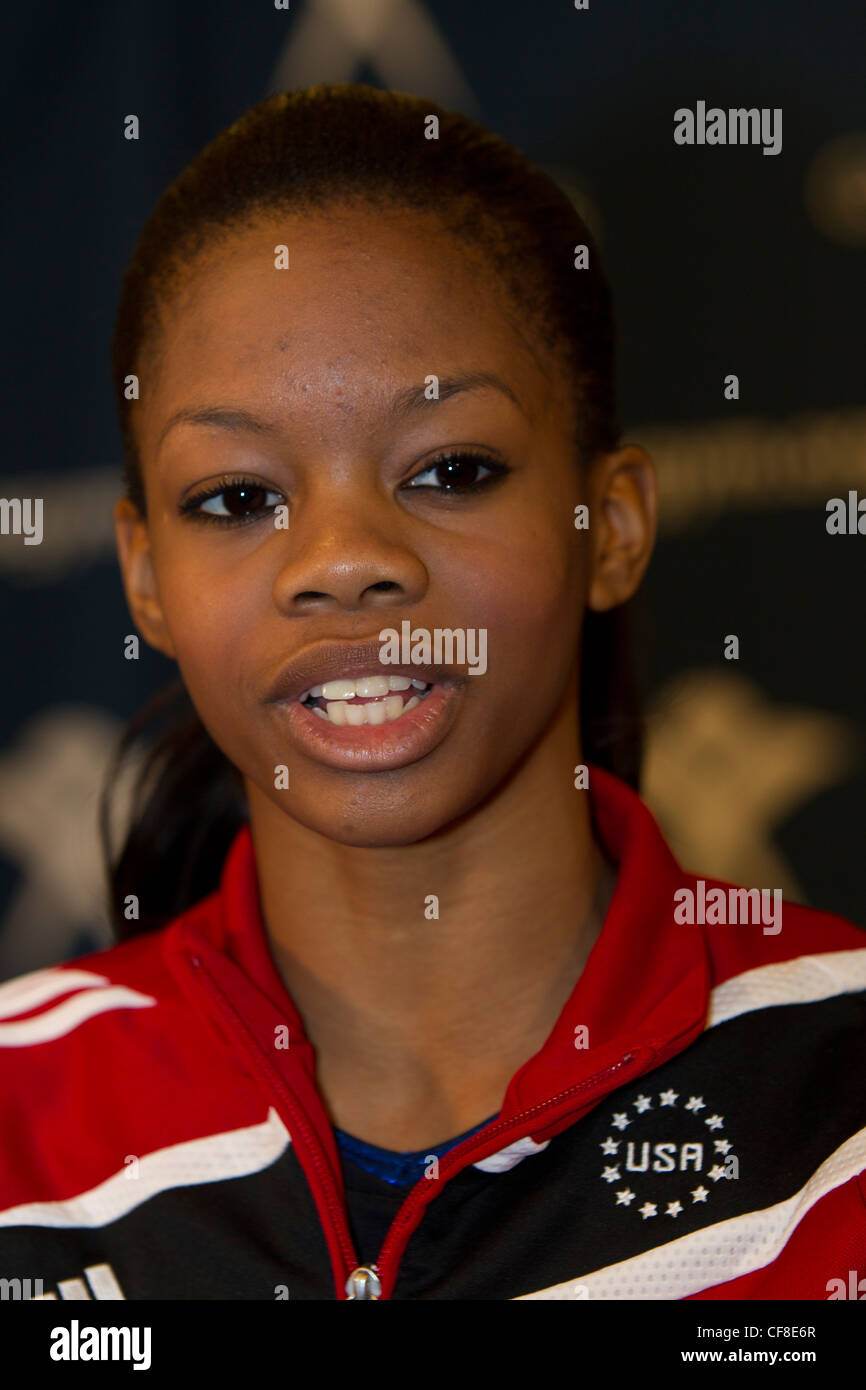 Gabrielle Douglas (USA) at a press conference for the 2012 American Cup gymnastics competition at Madison Square Garden, NY. Stock Photo