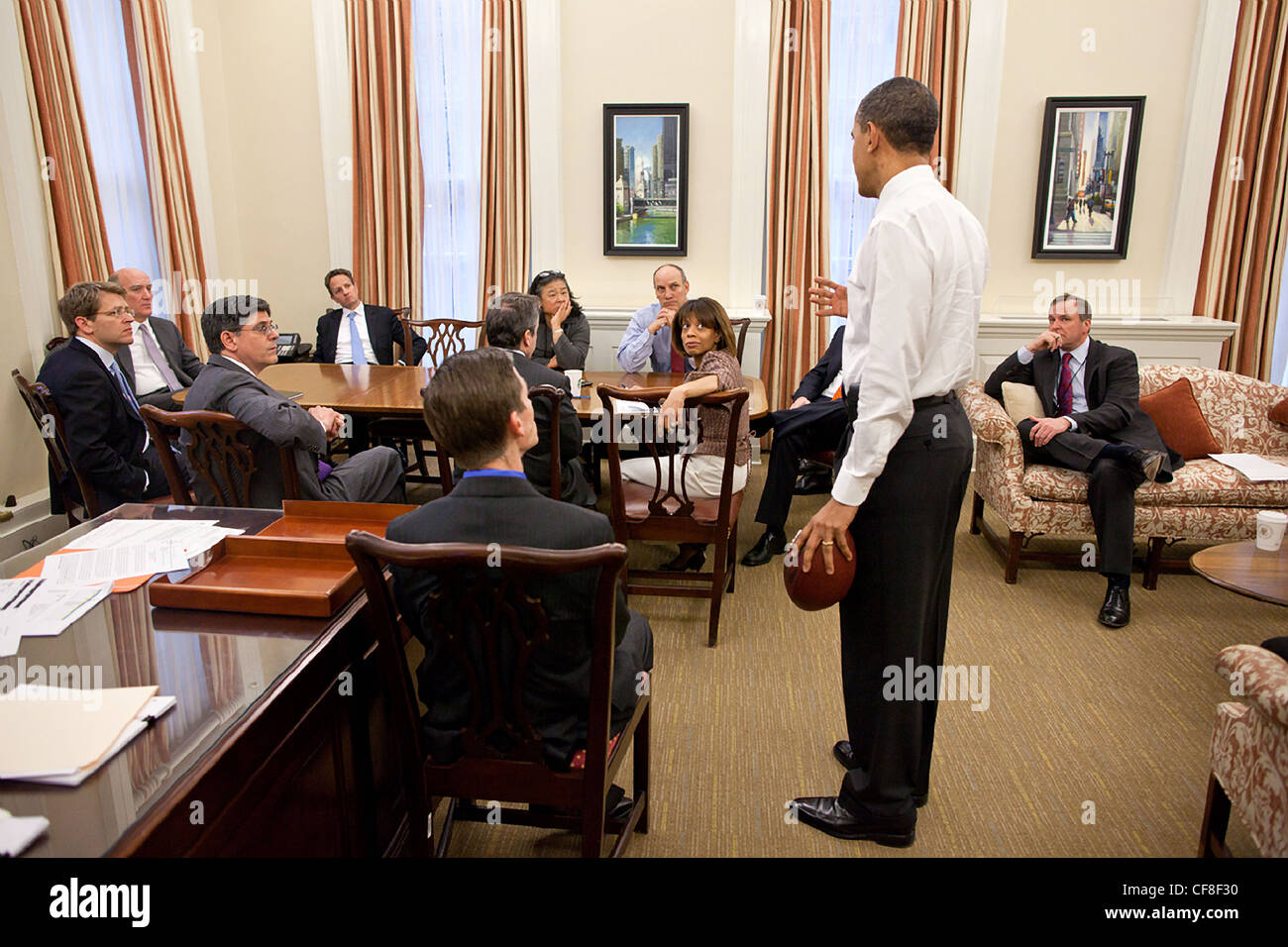 President Barack Obama stops by a meeting in Chief of Staff Bill Daley ...