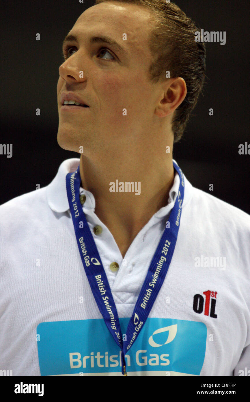 Robert Renwick (winner Mens Open 400m Freestyle) at the 2012 British Swimming championships. Stock Photo