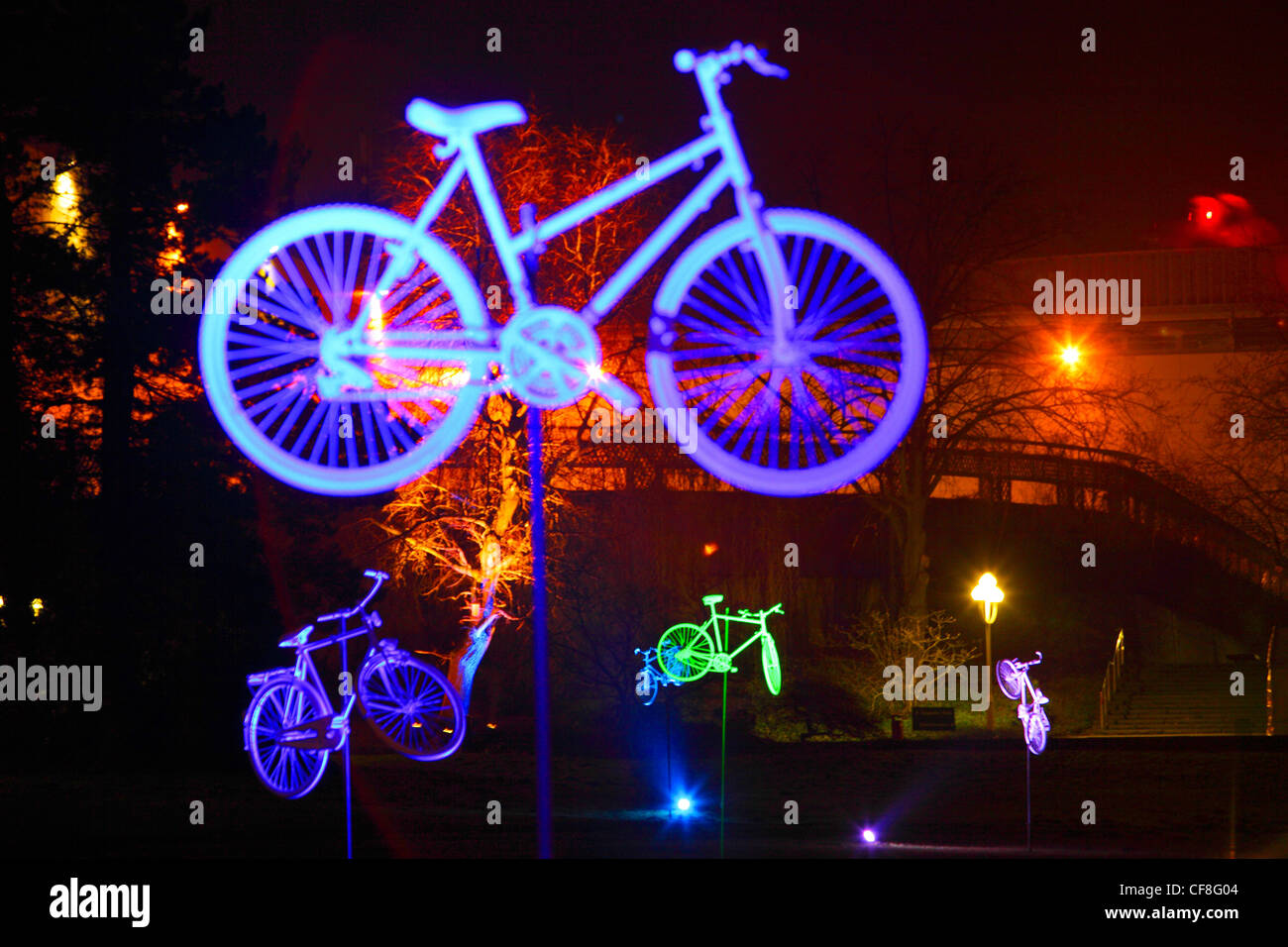 Light art installations in Gruga Park, in Essen, Germany. Light