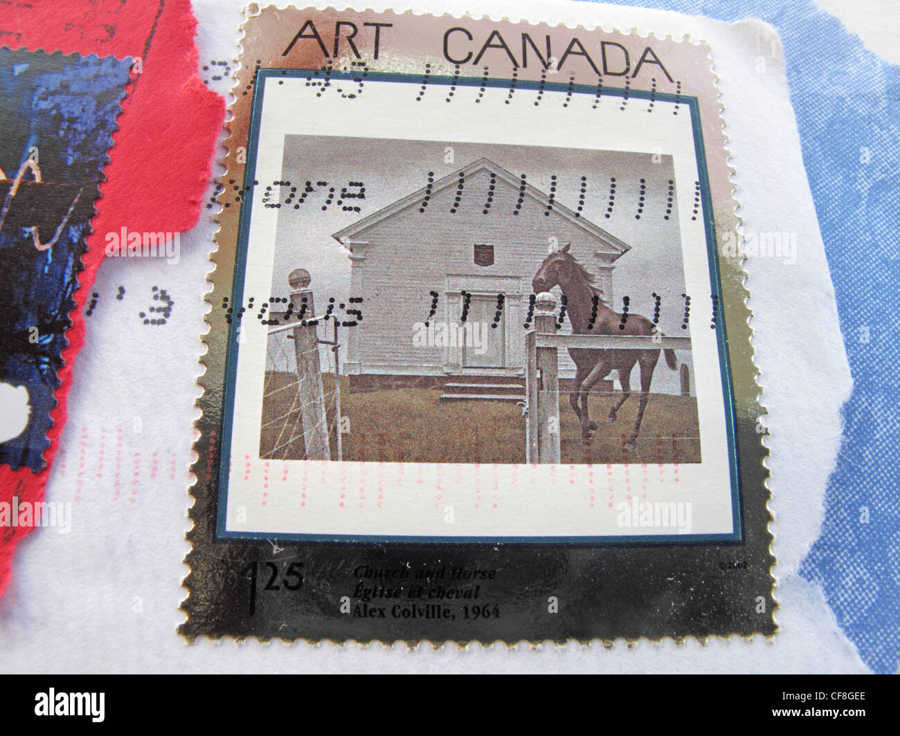 Detail of a franked  Canadian postage  stamp celebrating artists and their work  - Art Canada. Stock Photo