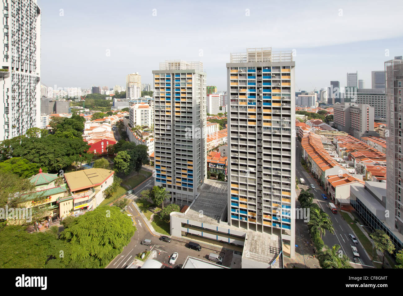 Singapore Chinatown Cityscape Aerial View Stock Photo