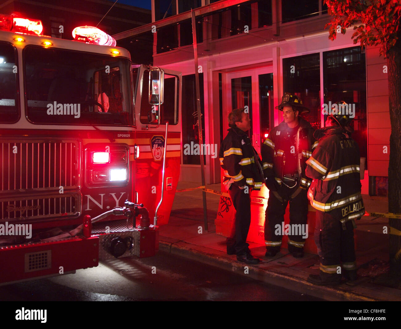 Firemen on street, Brooklyn, New York Stock Photo