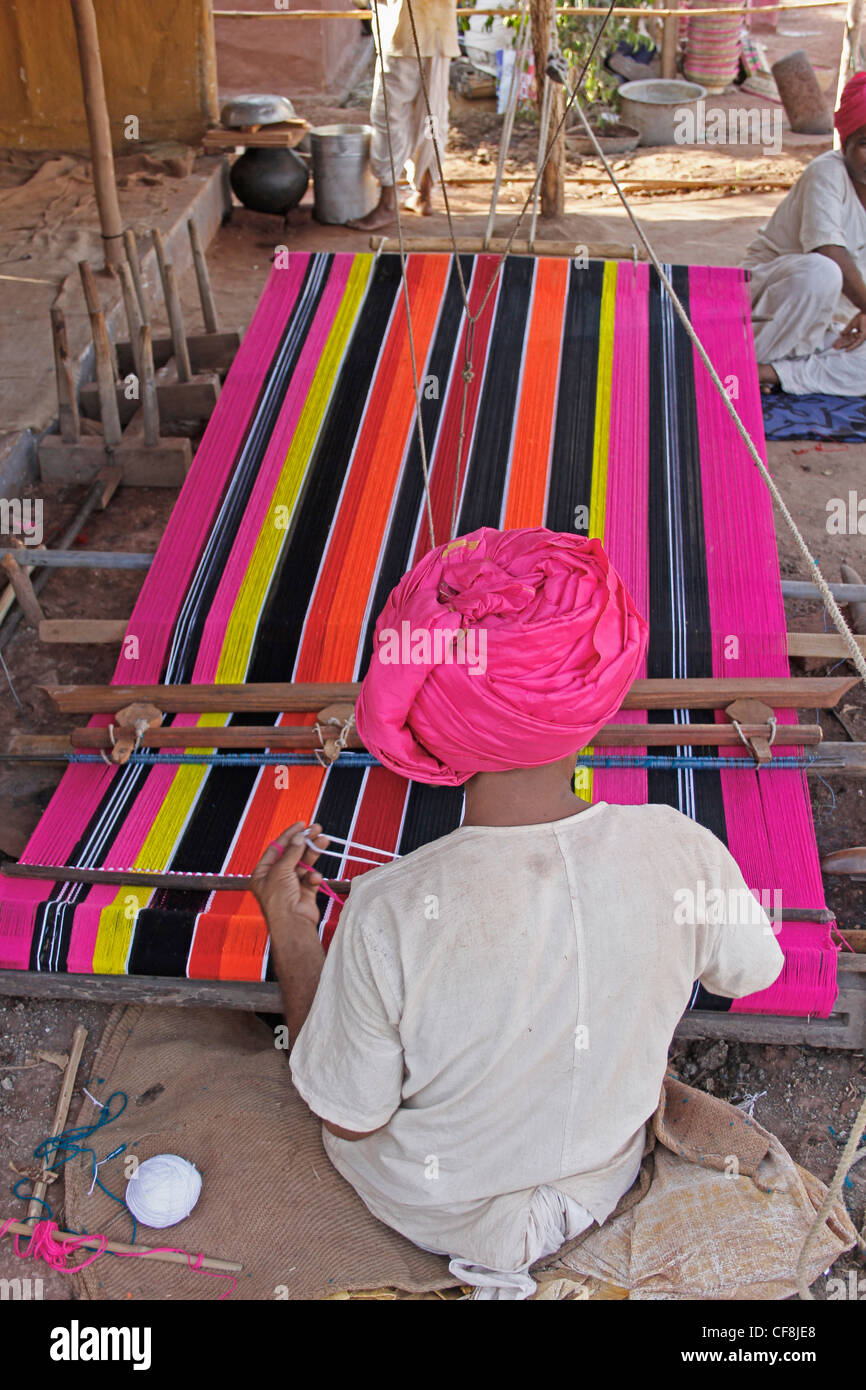 Man Making Ghongadi, desi blanket from sheep wool, Handmade Multicolor