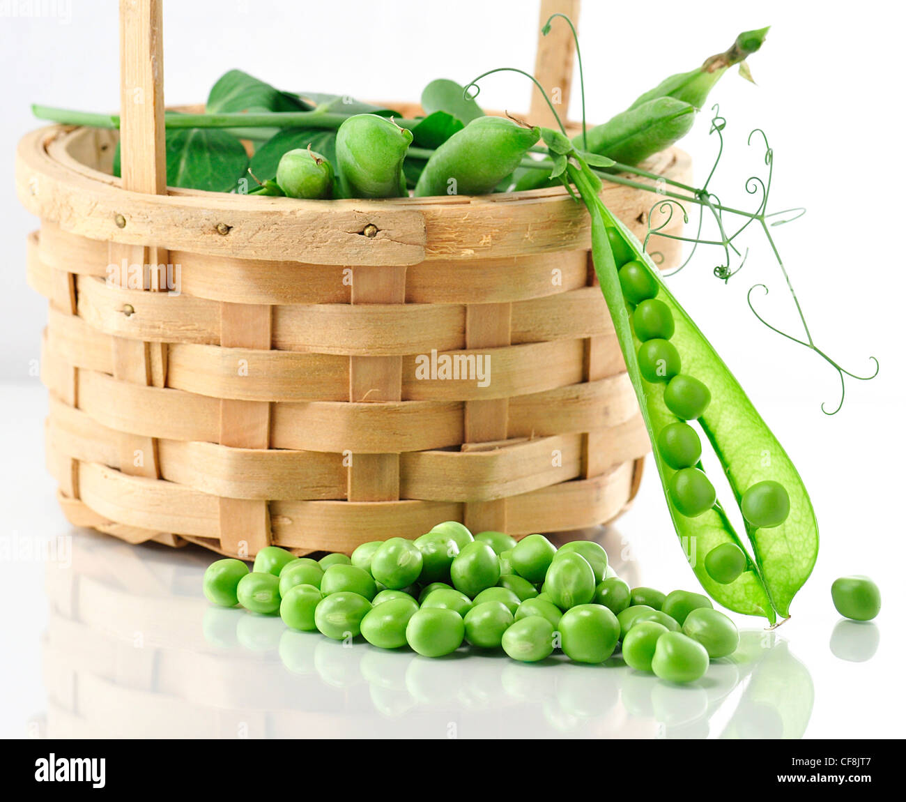 fresh peas in a basket Stock Photo