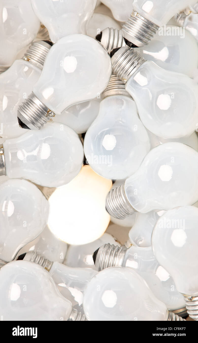 many bulbs are next to each other. one of these lights Stock Photo