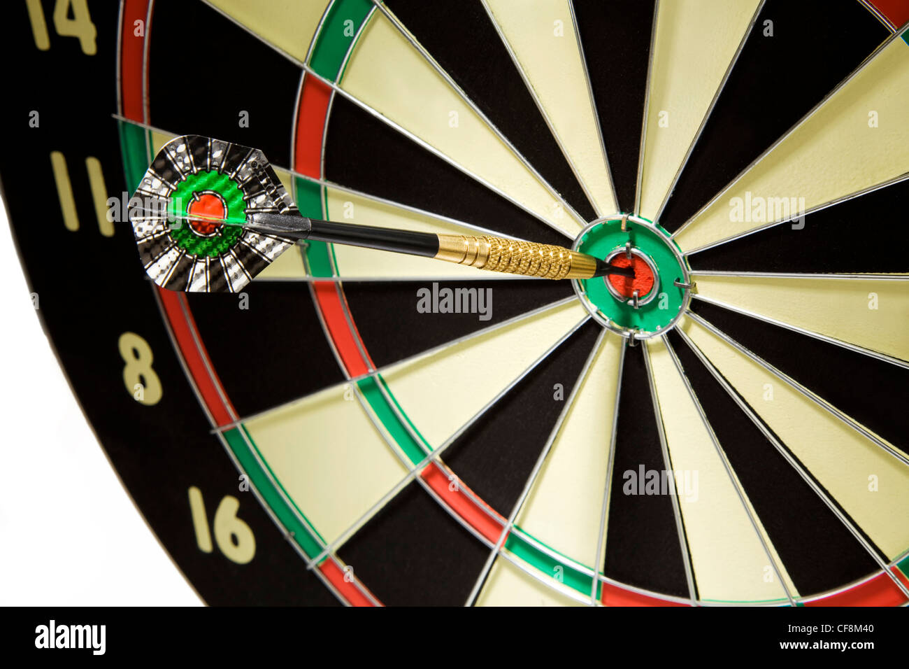 an arrow with a game of darts has hit the mark. Stock Photo