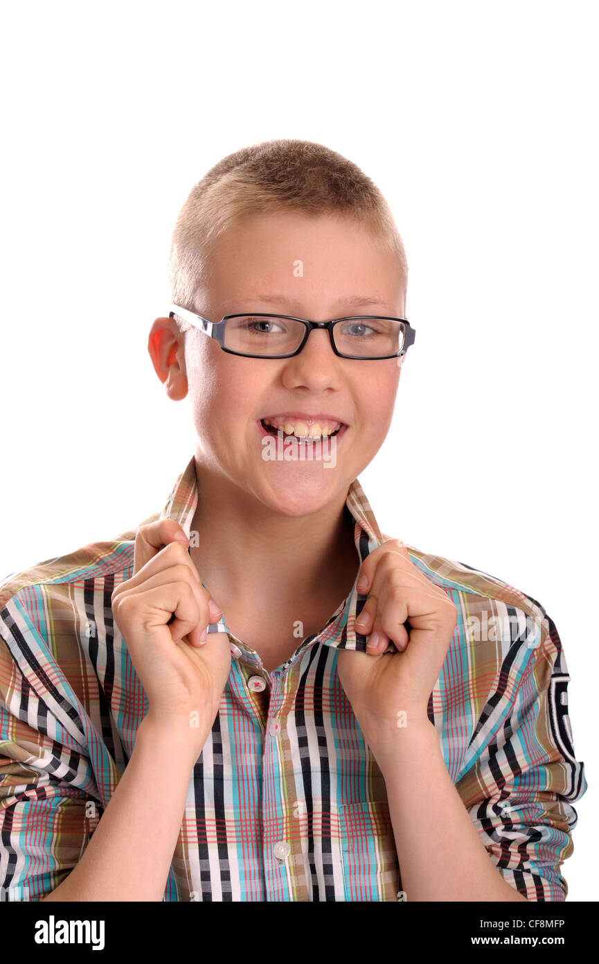 confident smiling teenage boy. Isolated on white background Stock Photo