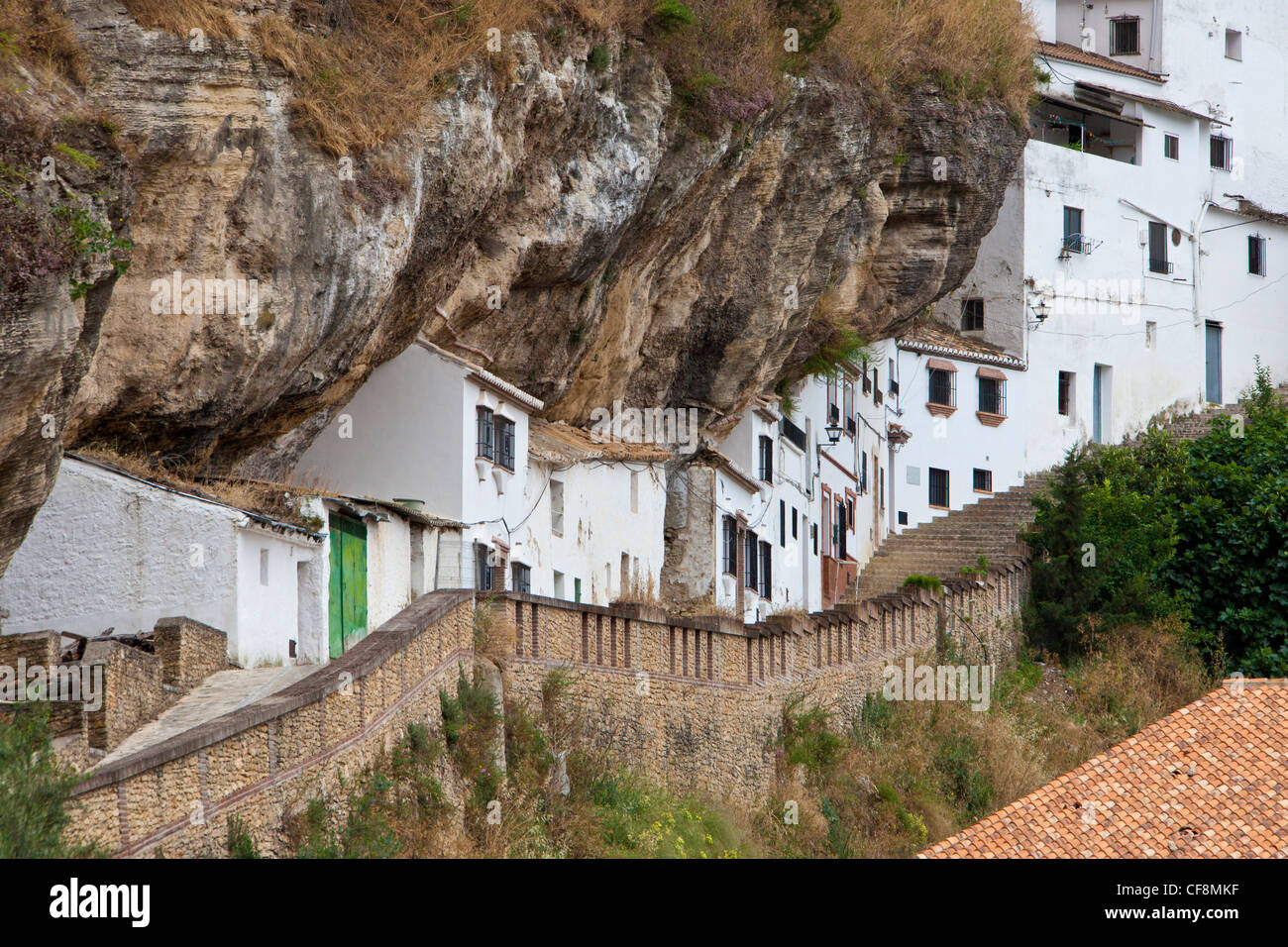 Spain, Europe, Andalucia, Setenil, curious, dangerous, houses, rocks, street Stock Photo