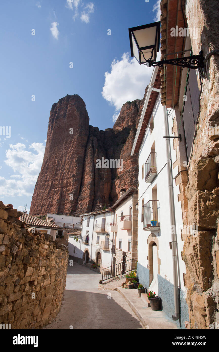 Spain, Europe, Aragon, Region, Huesca, Province, Riglos, beautiful, curious, mountain, old house, Pyrenees, remote, rocks, steep Stock Photo