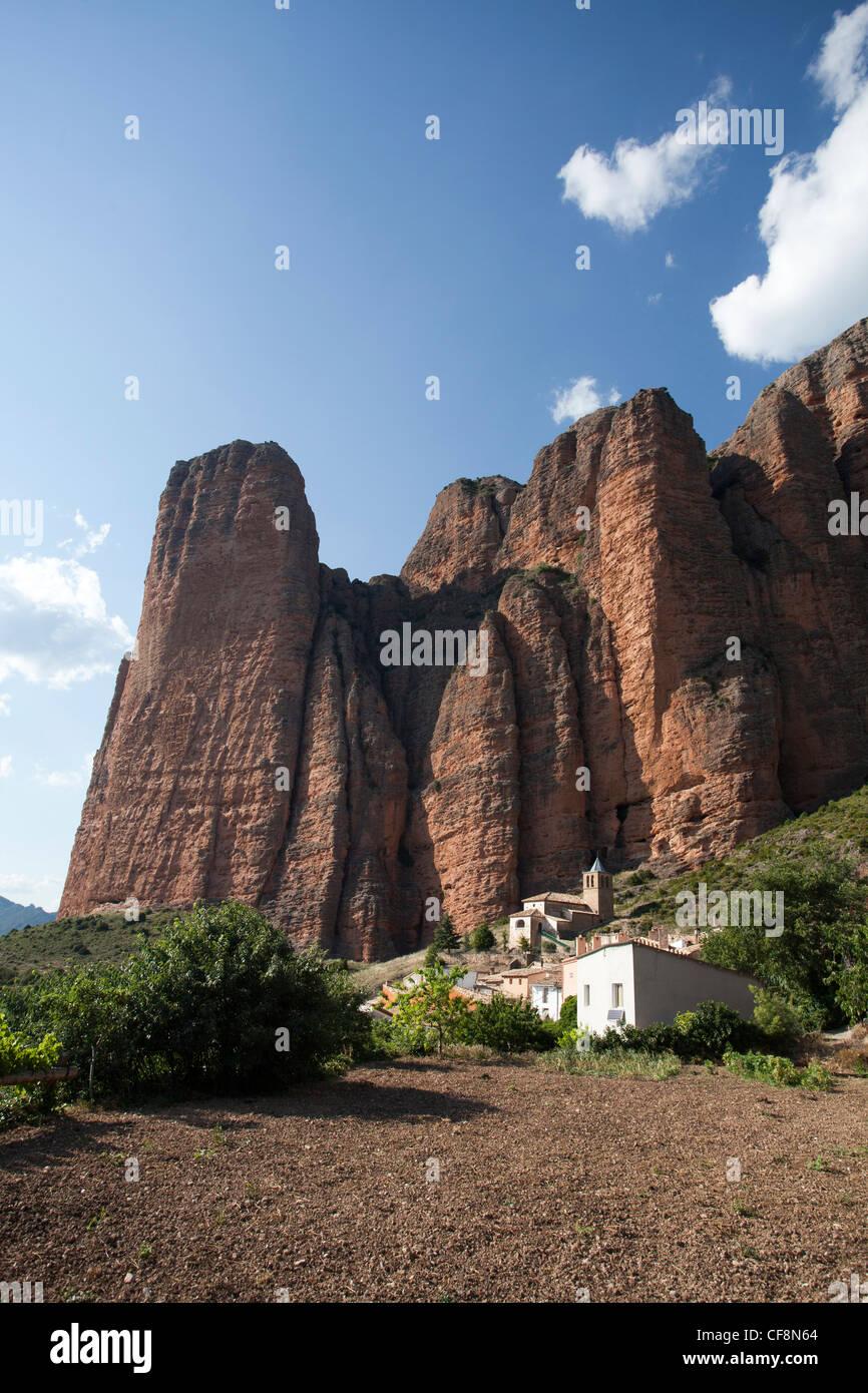 Spain, Europe, Aragon, Region, Huesca, Province, Riglos, beautiful, church, colourful, curious, huge, mountain, old house, Pyren Stock Photo