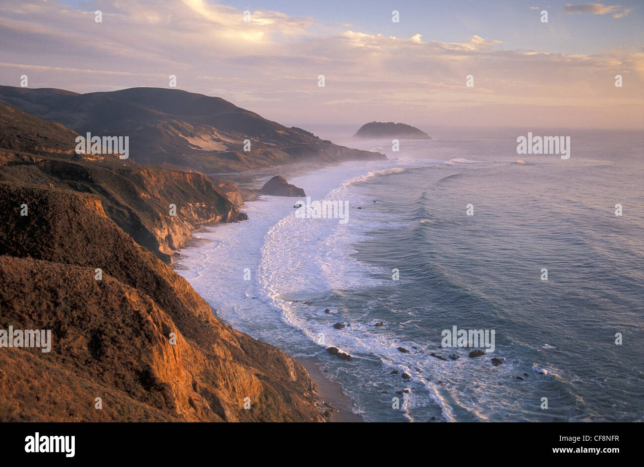 Sea, cliffs, sea stacks, Big Sur, Pacific coast, Fog, California, USA ...
