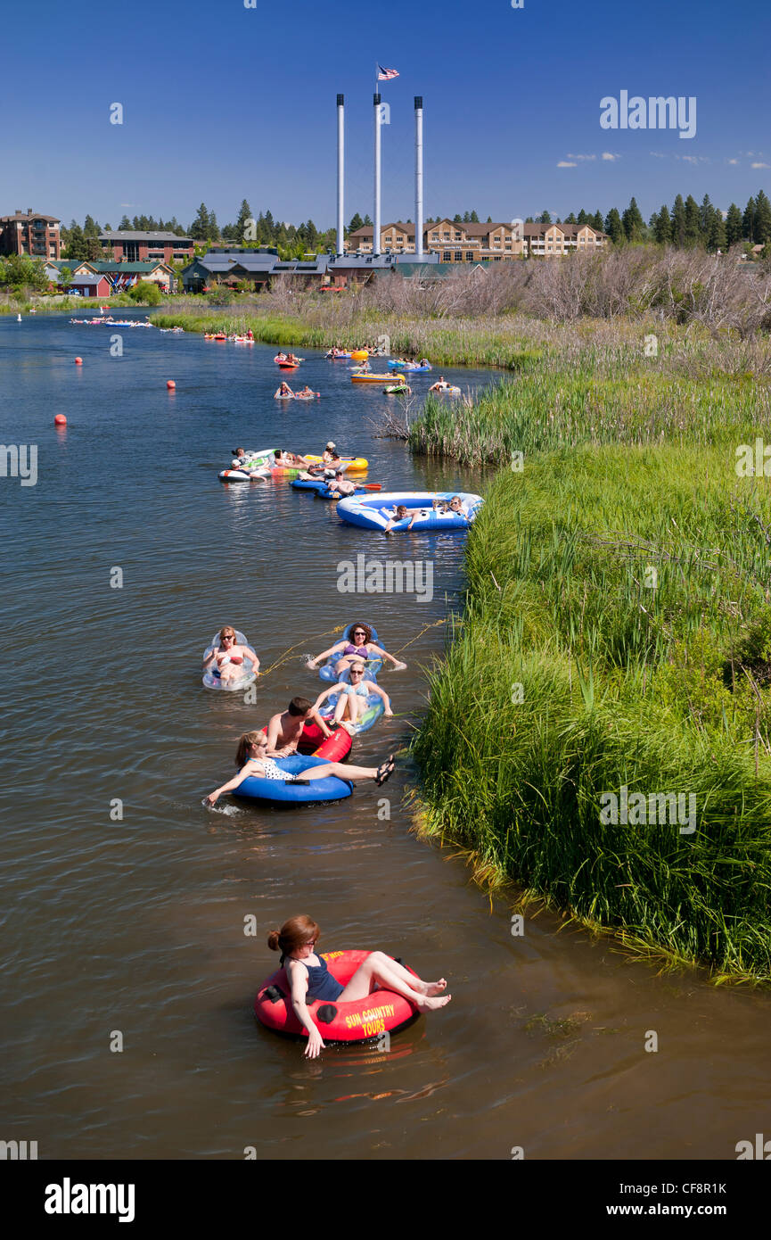 Deschutes River, Old Mill, Bend, Oregon, USA, United States, America, People, floating, leisure Stock Photo