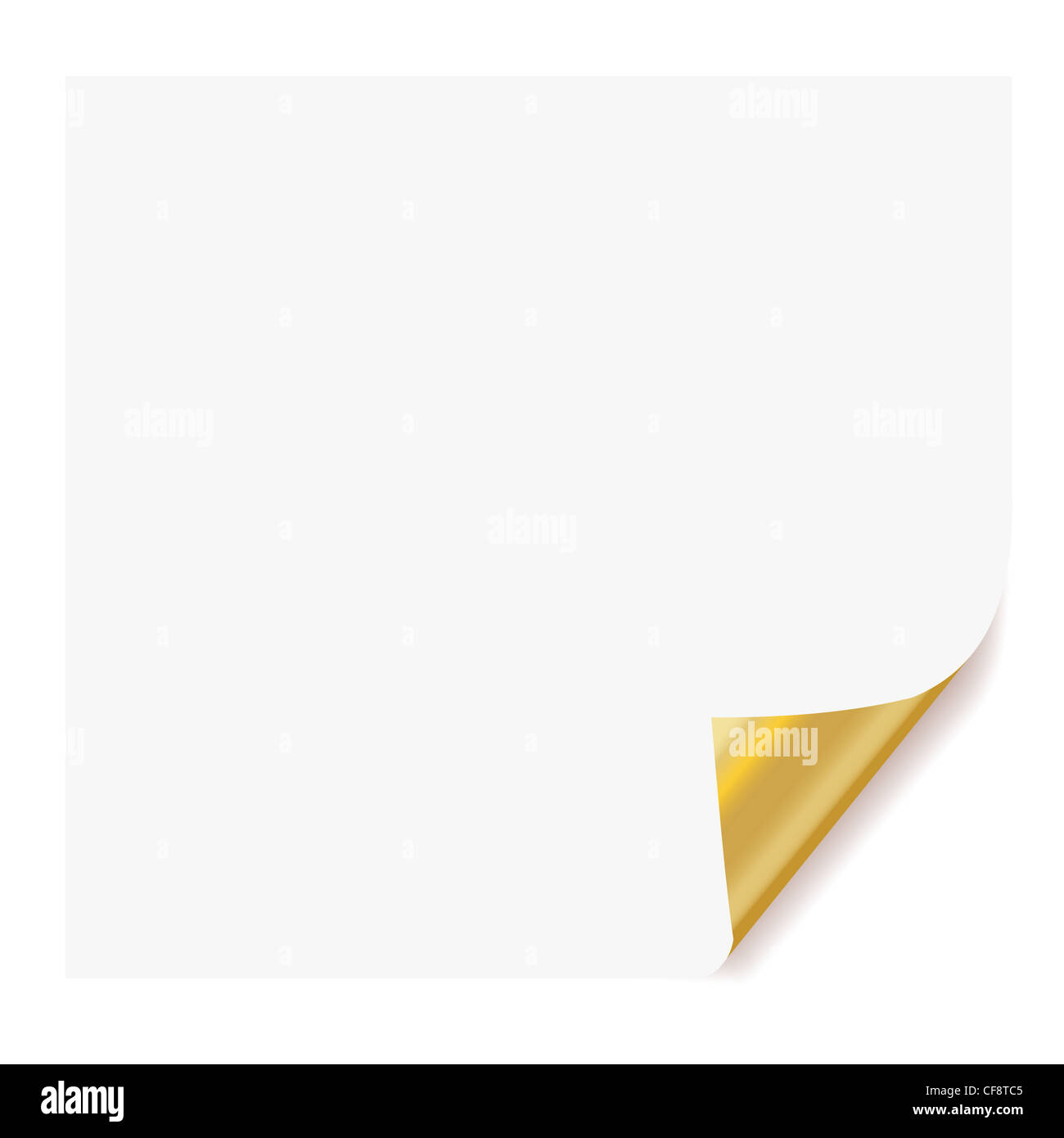 realistic paper page with gold plated corner curl effects. Stock Photo