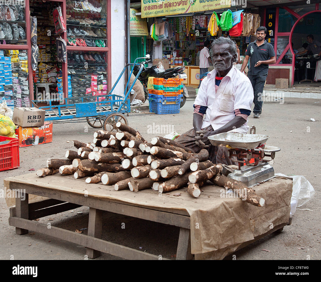 Tapioca vendor at local market Stock Photo