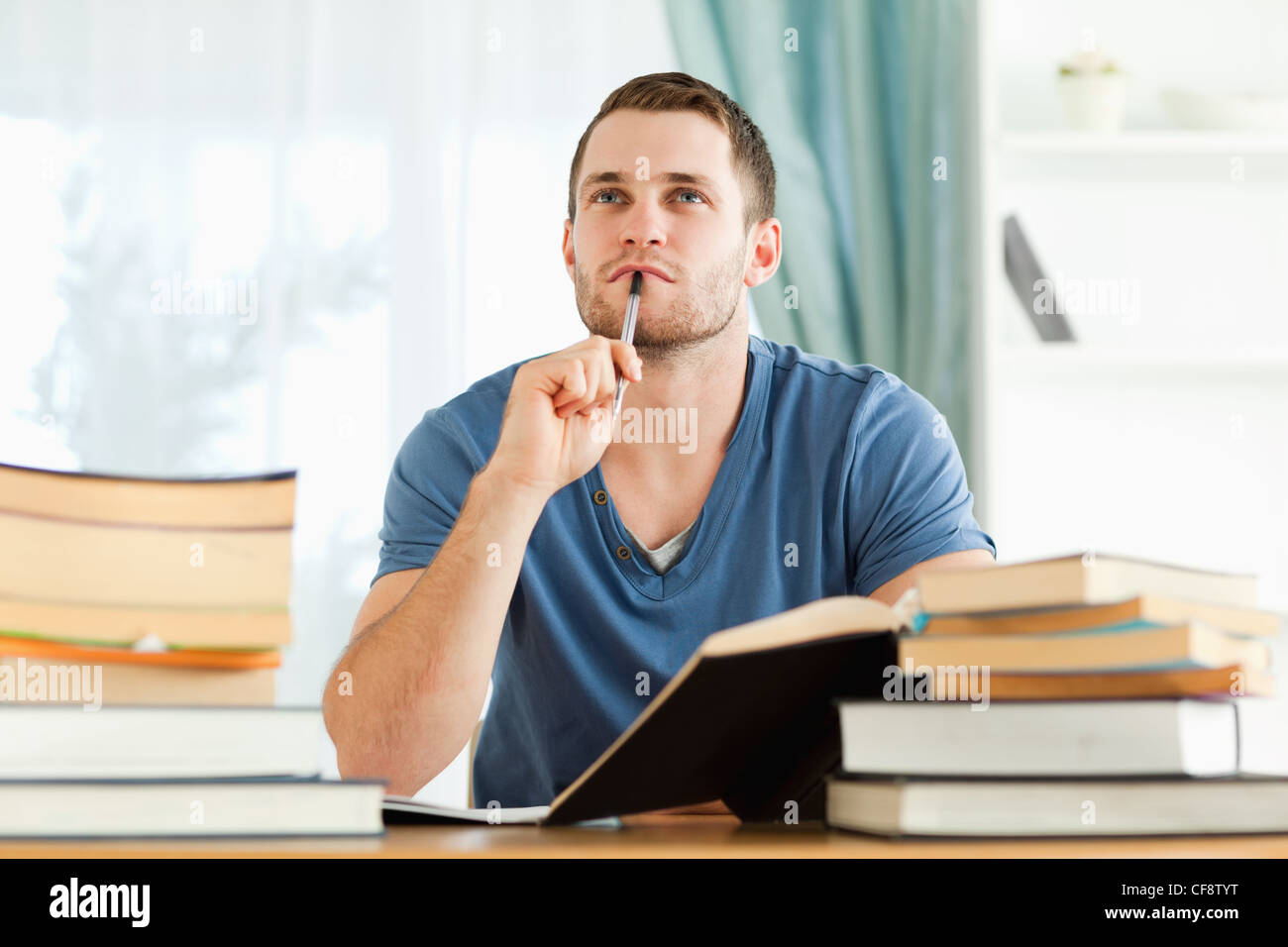 Student in thoughts Stock Photo