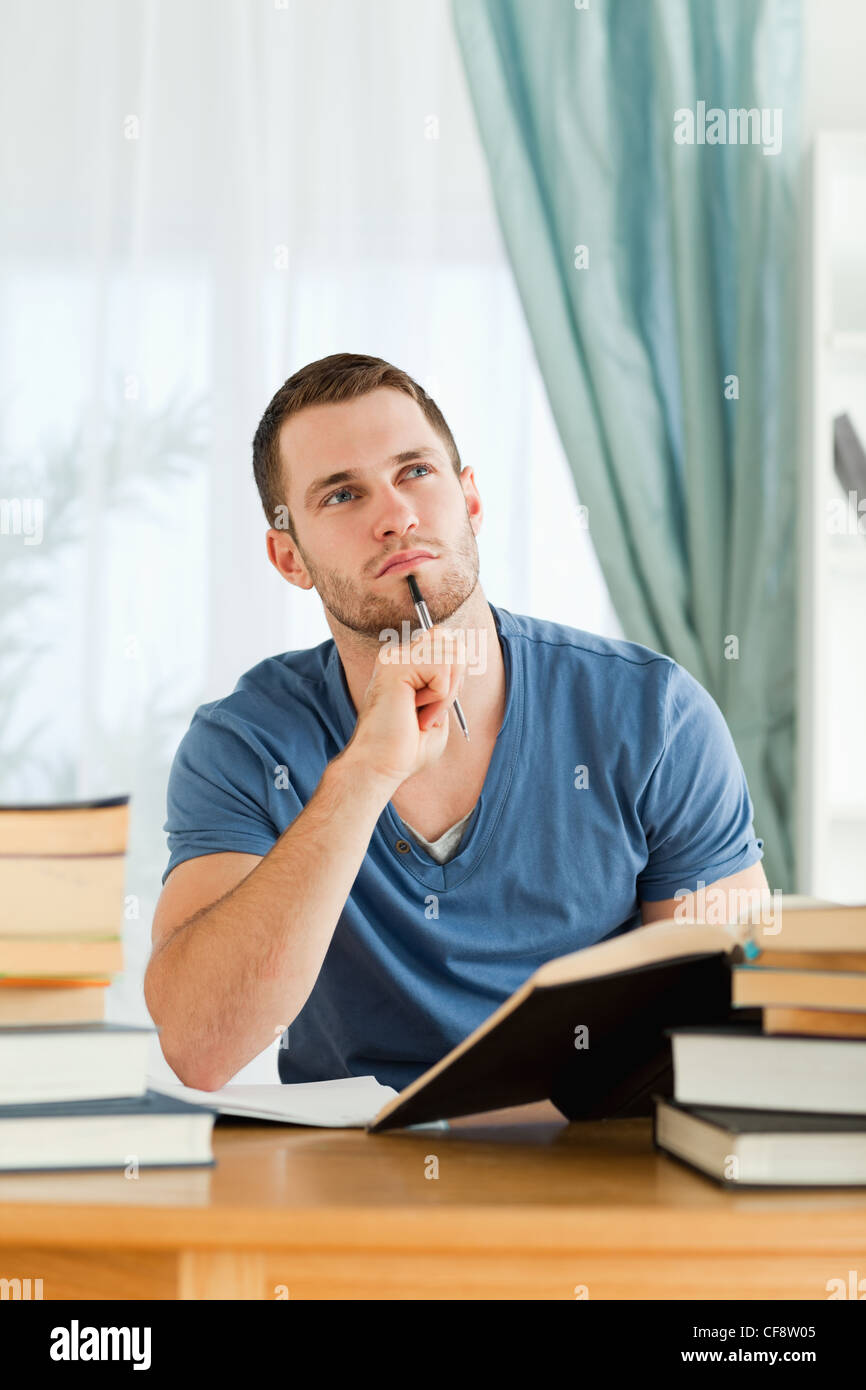 Student thinking about subject material Stock Photo