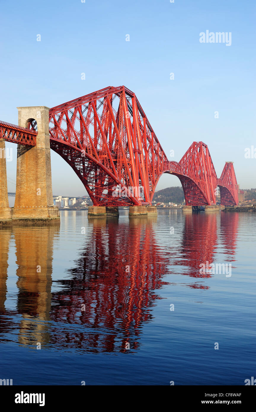 Forth Railway Bridge across River Forth from South Queensferry, Scotland, UK Stock Photo
