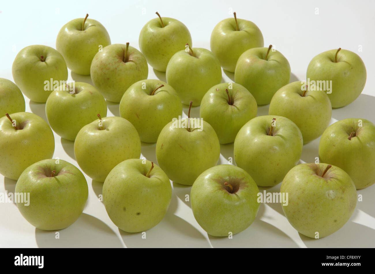 Apple, row, amount, apples, many, green, fruits, agriculture, row, food, foodstuffs, healthy, Stock Photo