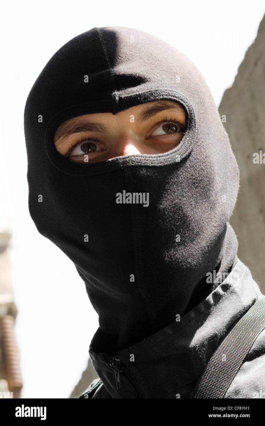 Man in black tactical mask Stock Photo Alamy
