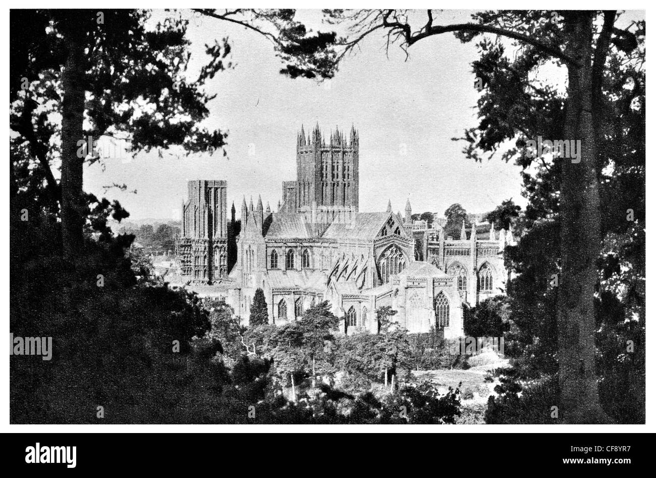 Wells Cathedral Church of England  Scheduled Ancient Monument Somerset South West England Europe UK tourism Gothic Stock Photo