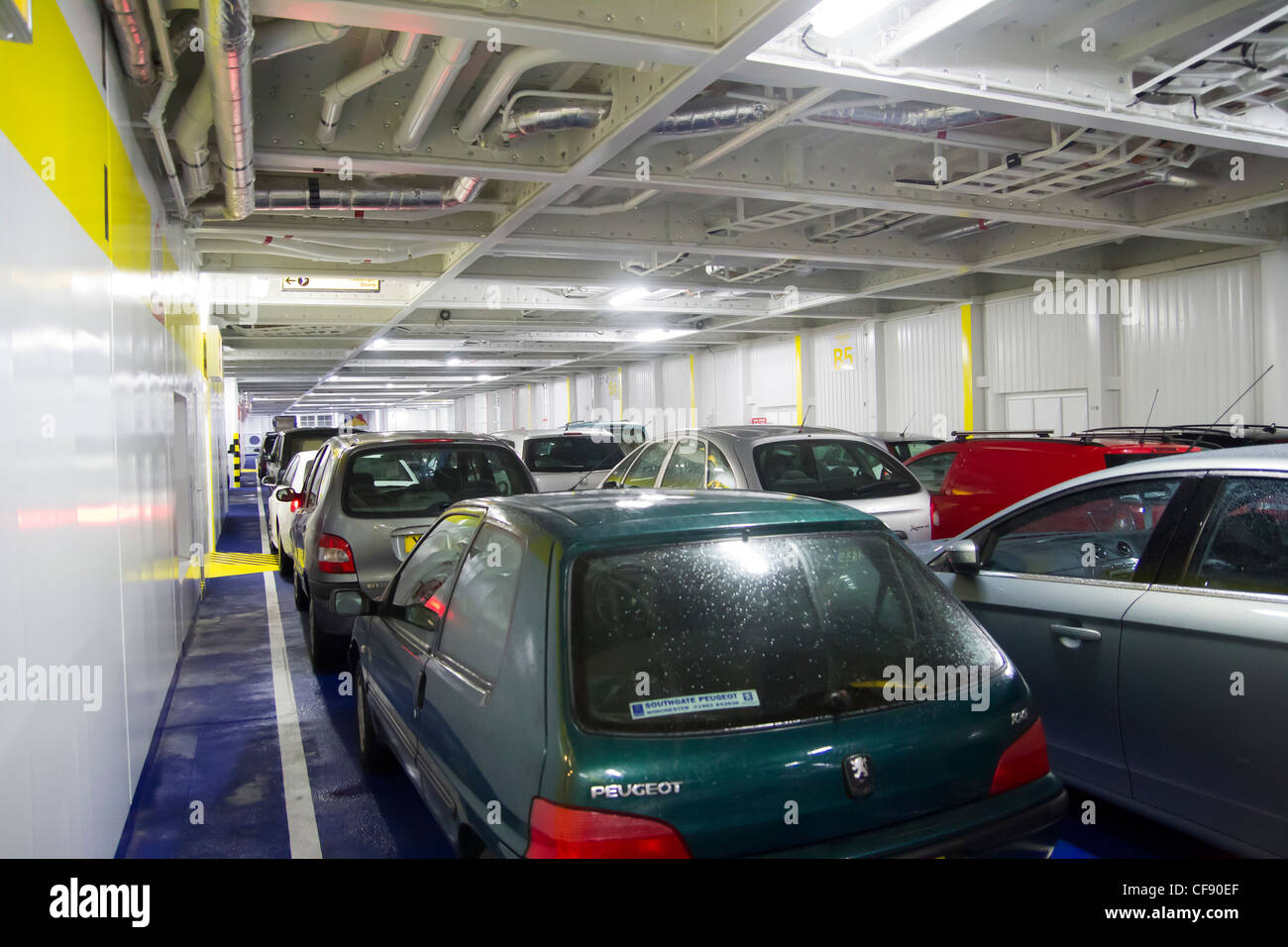 P&O Ferry car loading deck on board the Spirit of France from Dover to Calais Stock Photo