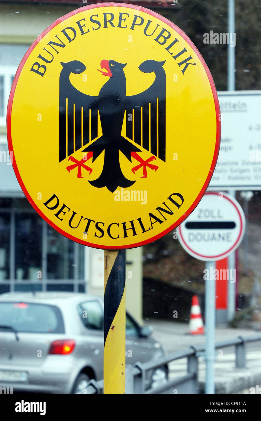 Car, Automobile, duty, customs, traffic board, street, border Germany,  federal republic, Switzerland Stock Photo - Alamy