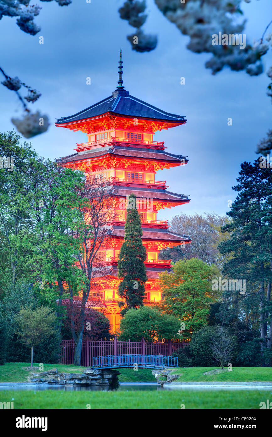 Belgium, Brussels, Laeken, the Japanese Tower by night Stock Photo Alamy