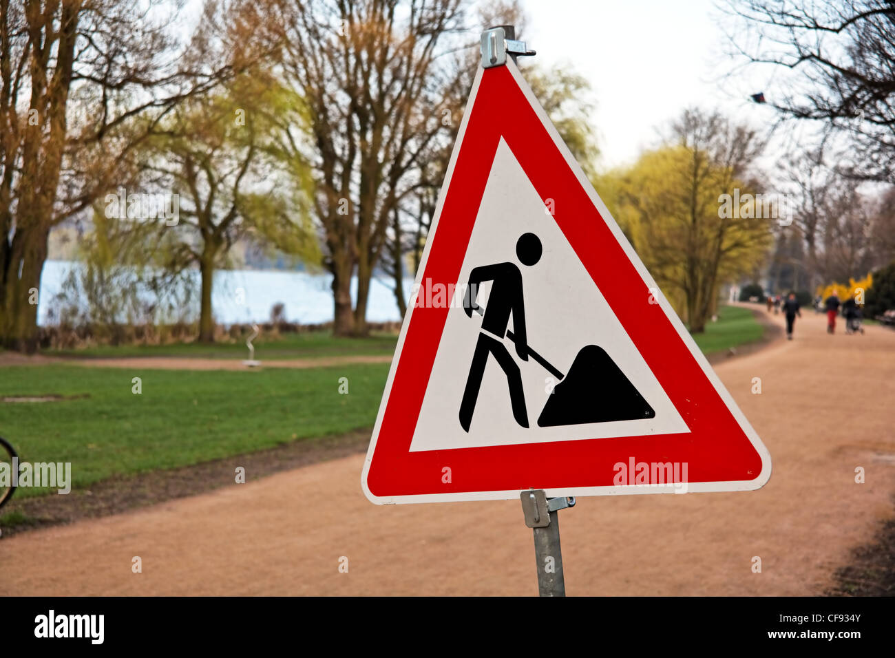 sign and traffic sign at a construction site Stock Photo
