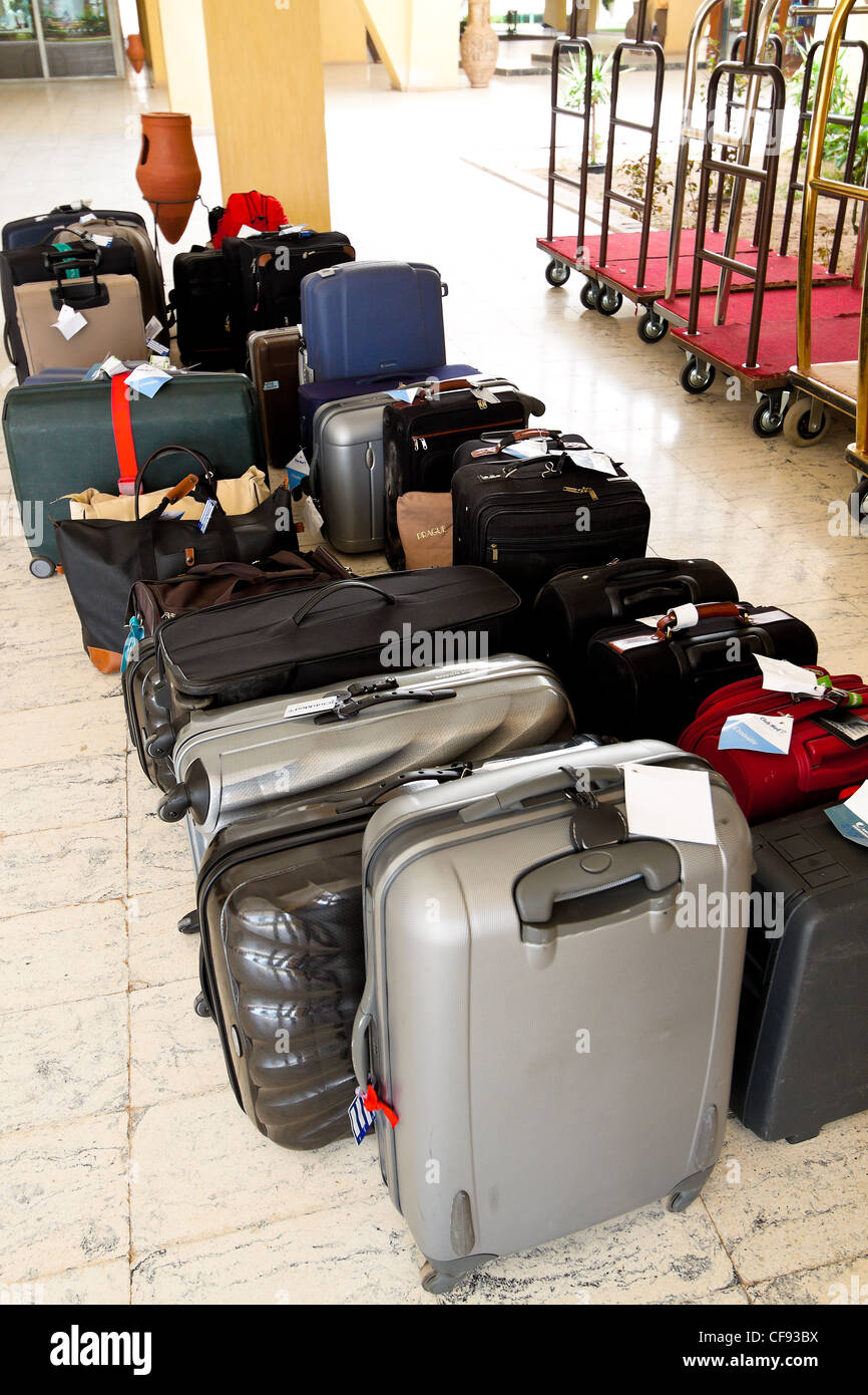 luggage and suitcases of tourists a tour group Stock Photo