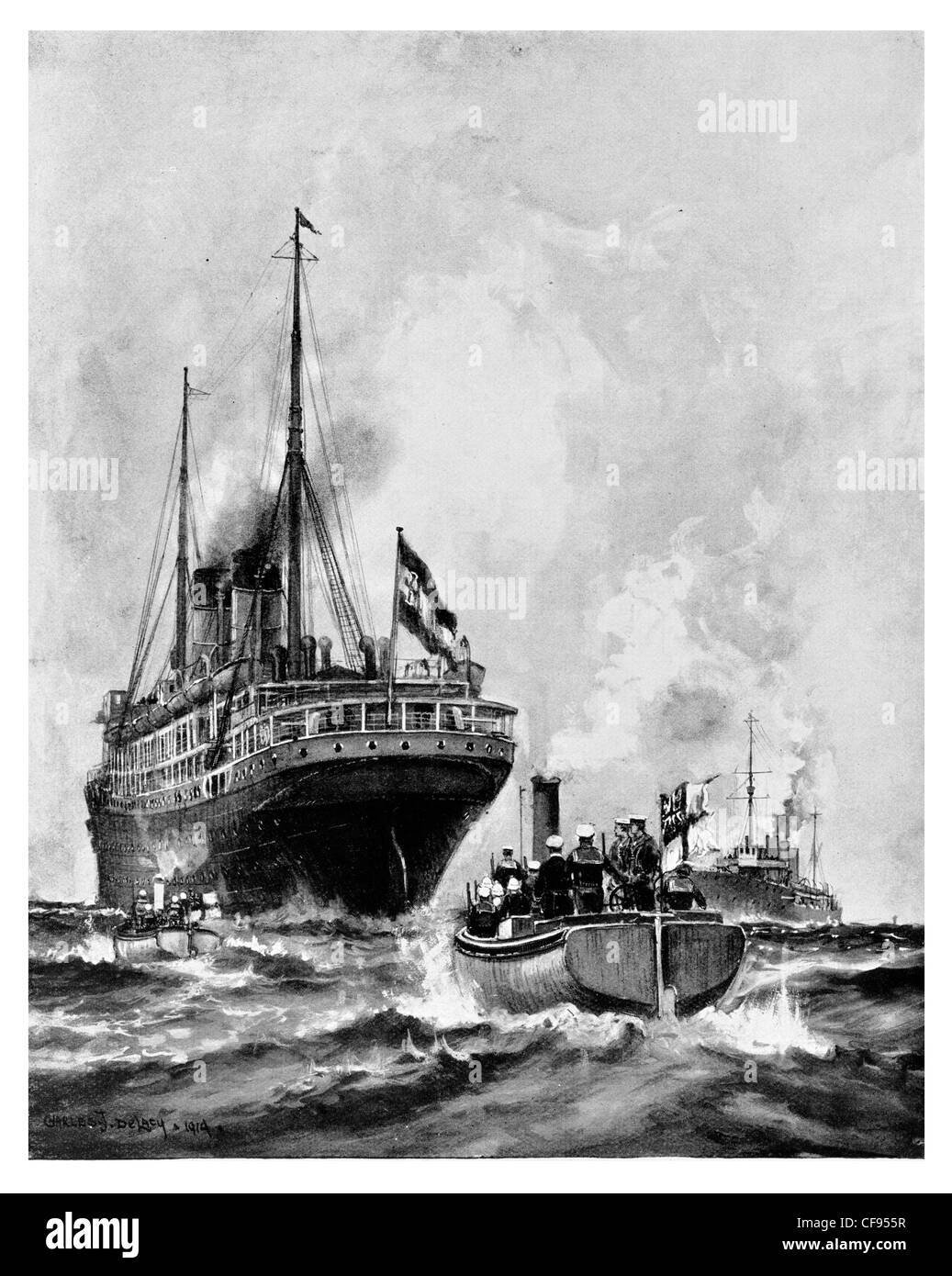 Capture of a German Armed Merchant Cruiser on the high sea Stock Photo