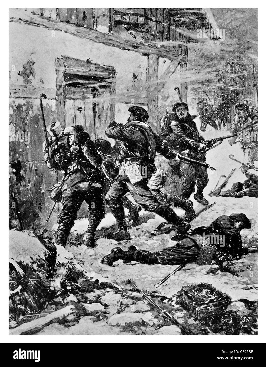 French infantry attacking a German Custom House in Vosges France Stock Photo