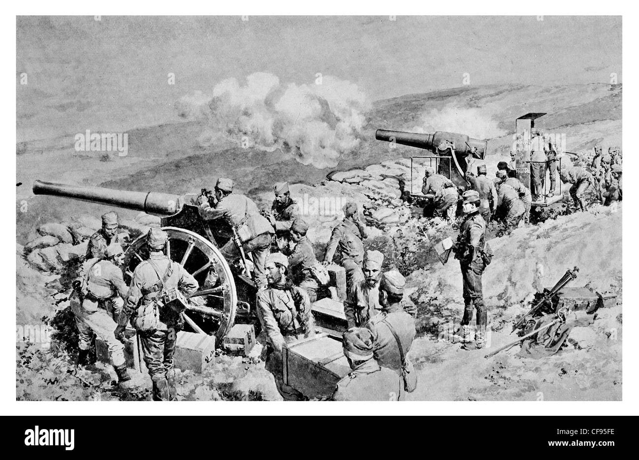Servian artillery Guns in Action against Austro German Force Stock Photo